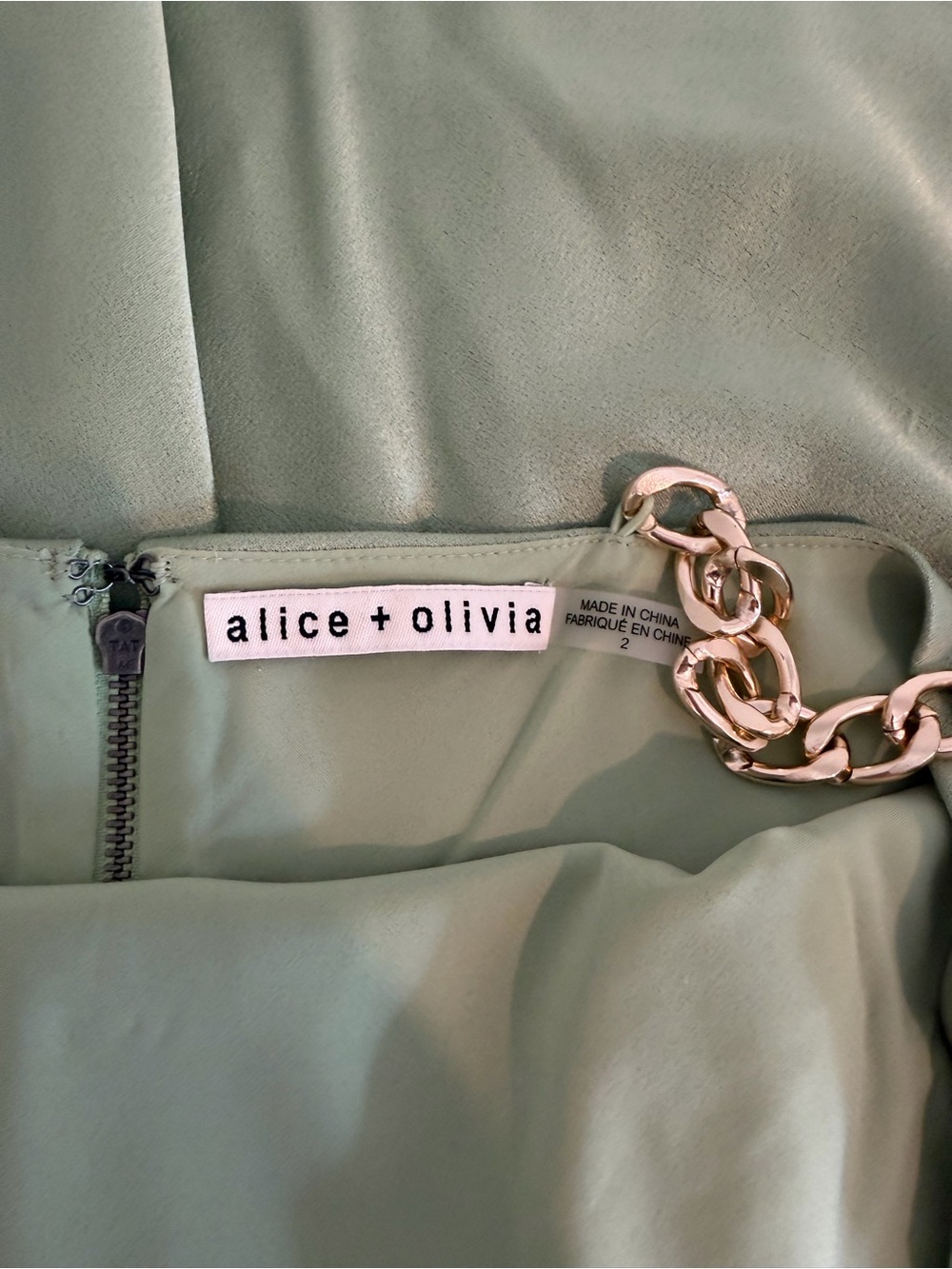 Alice + Olivia Harmony Chainmail Satin Cowl Neck Slip Mini Dress Green - Picture 7 of 7